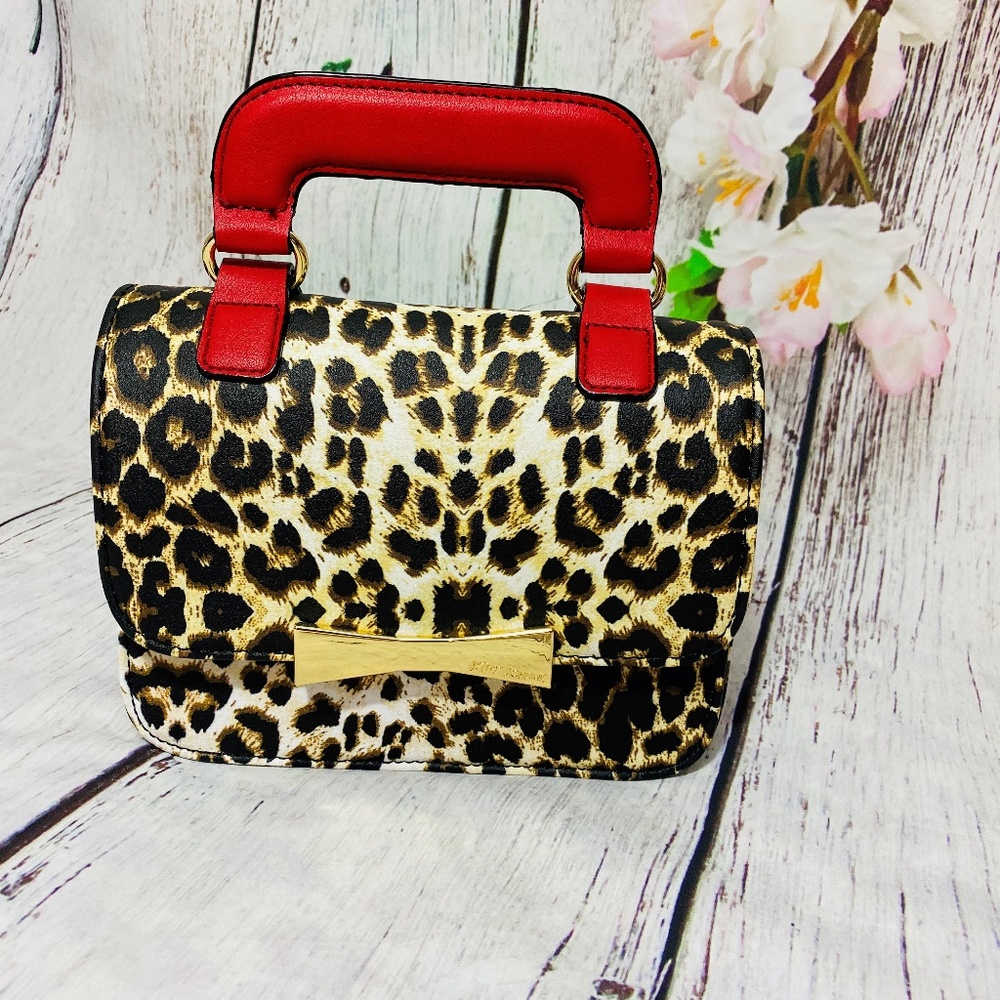Betsey Johnson Leopard Red Crossbody Top Handle Bag - Picture 3 of 9